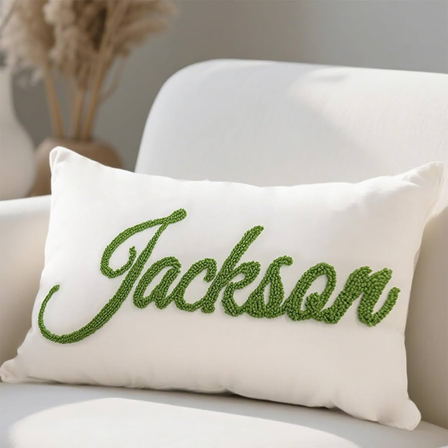 Personalized Embroidered Name Lumbar Pillow，Custom Monogram Throw Accent Handmade Pillows Cover... | Amazon (US)