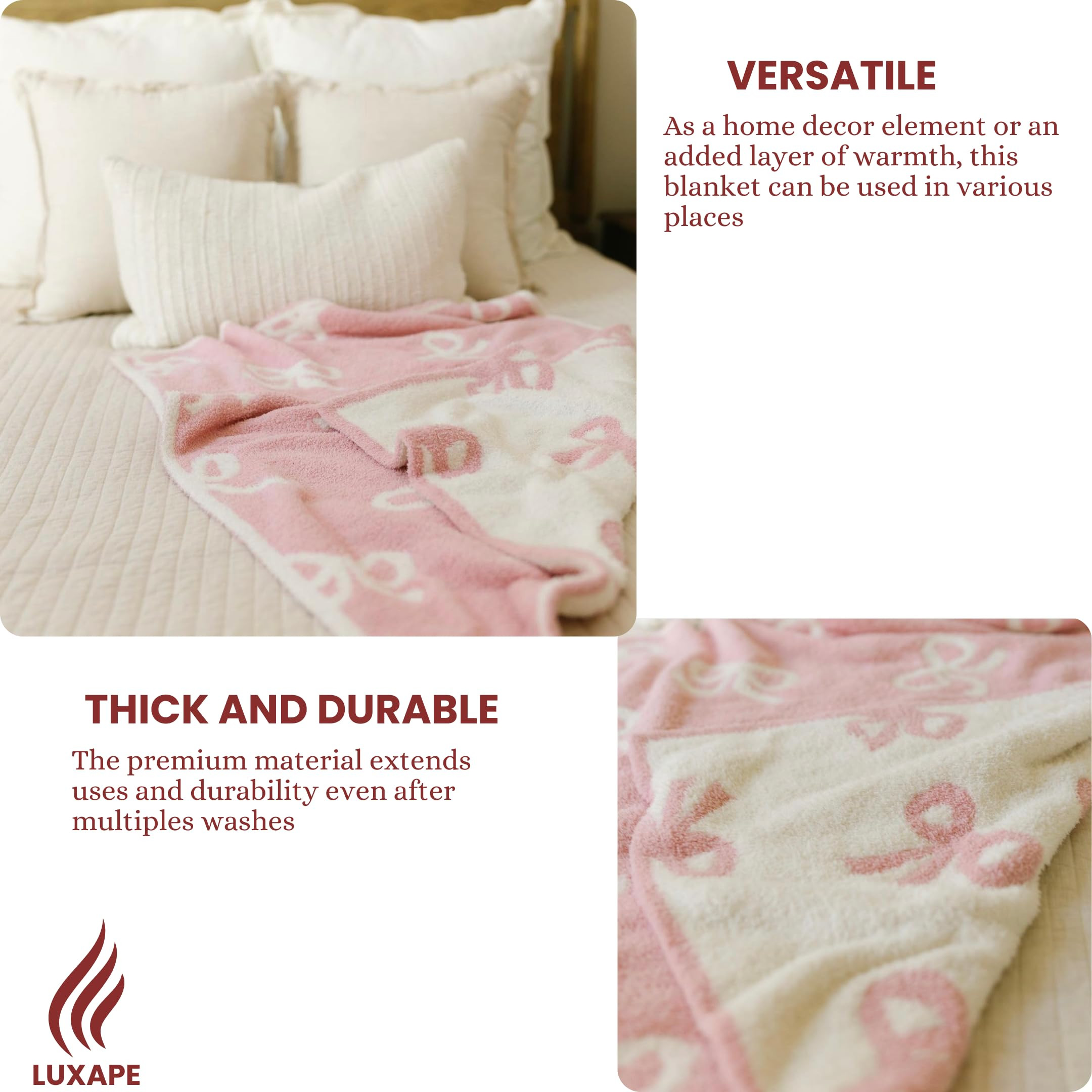 Bow Blanket Pink Bows Soft Throw Blanket Reversible Premium Cozy Fabric for Best Comfort - for In... | Amazon (US)