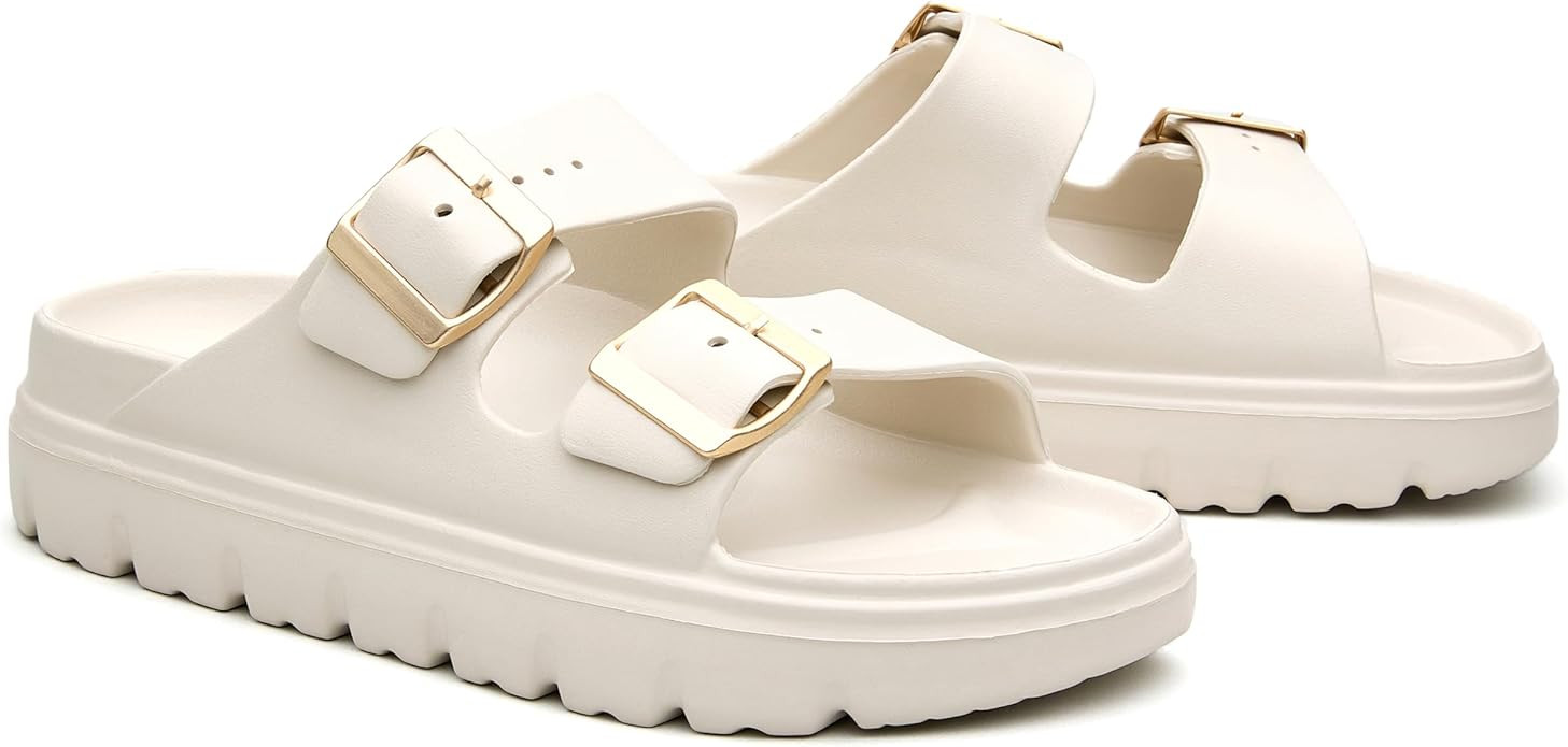 Women's Double Buckle Adjustable EVA Slide Sandals | Amazon (US)