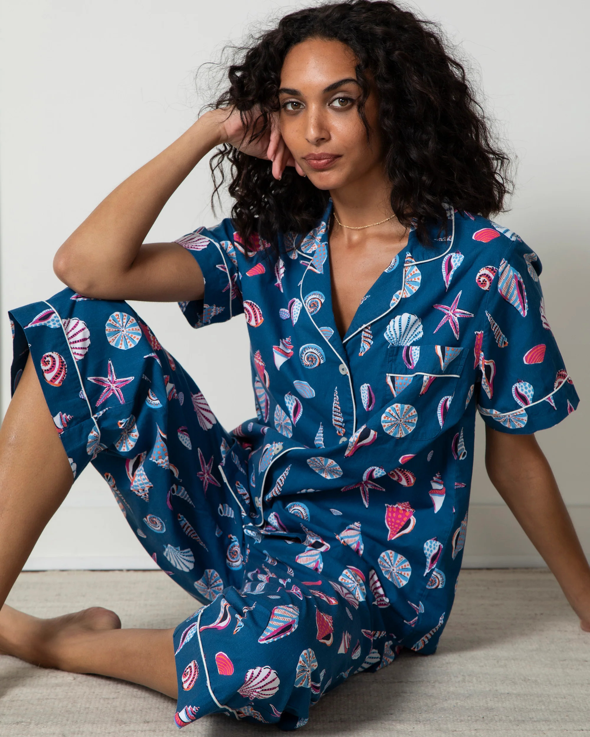 Beachcomber  - Short Sleeve Top & Cropped Pants Set - Shoreline Blue | Printfresh