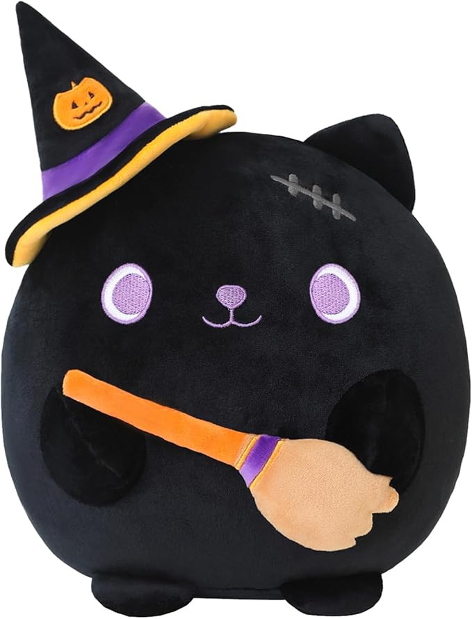 Halloween Cat Stuffed Animal Toy Mysterious Witch with Broom Stuffed Cat Plush Home Decor Hallowe... | Amazon (US)