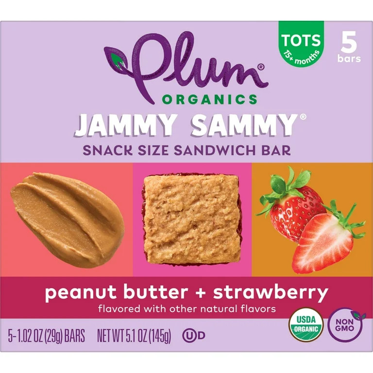 Plum Organics Jammy Sammy Snack Bars, Peanut Butter and Strawberry, 1.02 oz Bars, 5 Count | Walmart (US)