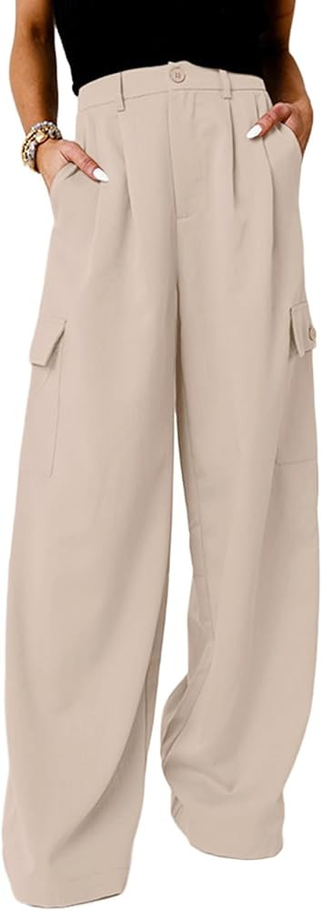 Dokotoo Womens High Waisted Wide Leg Cargo Pants Baggy Casual Trendy Work Pants with 4 Pockets | Amazon (US)