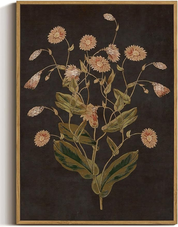 WALLZK Vintage Framed Wall Art Botanical Canvas Prints Painting Dark Moody Floral Wall Decor Retr... | Amazon (US)