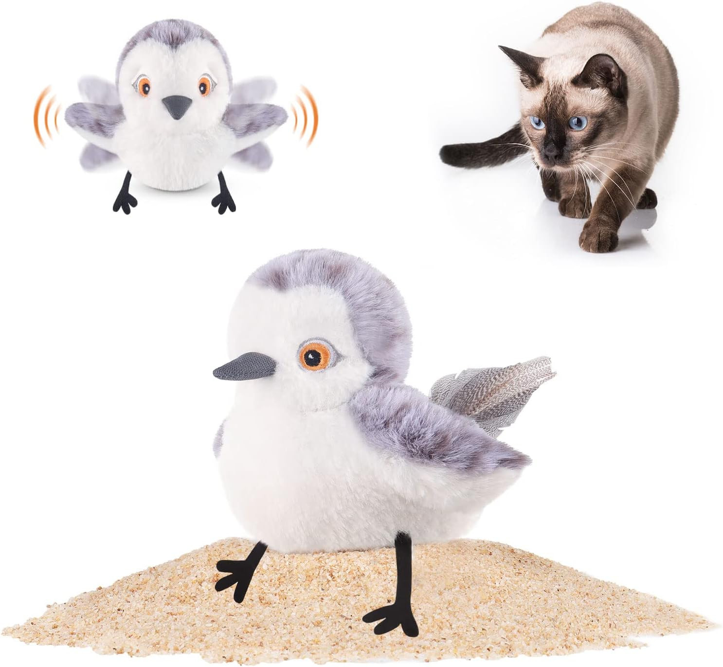 Potaroma Cat Toys Flapping Bird (No Flying), Lifelike Sandpiper Chirp Tweet, Rechargeable Touch Activated Kitten Toy Interactive Cat Exercise Toys for All Breeds Cat Kicker Catnip Toys 4.0" | Amazon (US)