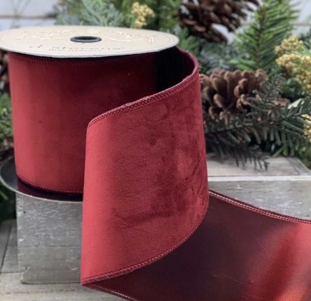 4" Garnet Red Velvet Ribbon ~ Taffeta Back ~ Soft ~ Wired Edges ~ d stevens ~ 10 Yard Roll | Etsy (US)