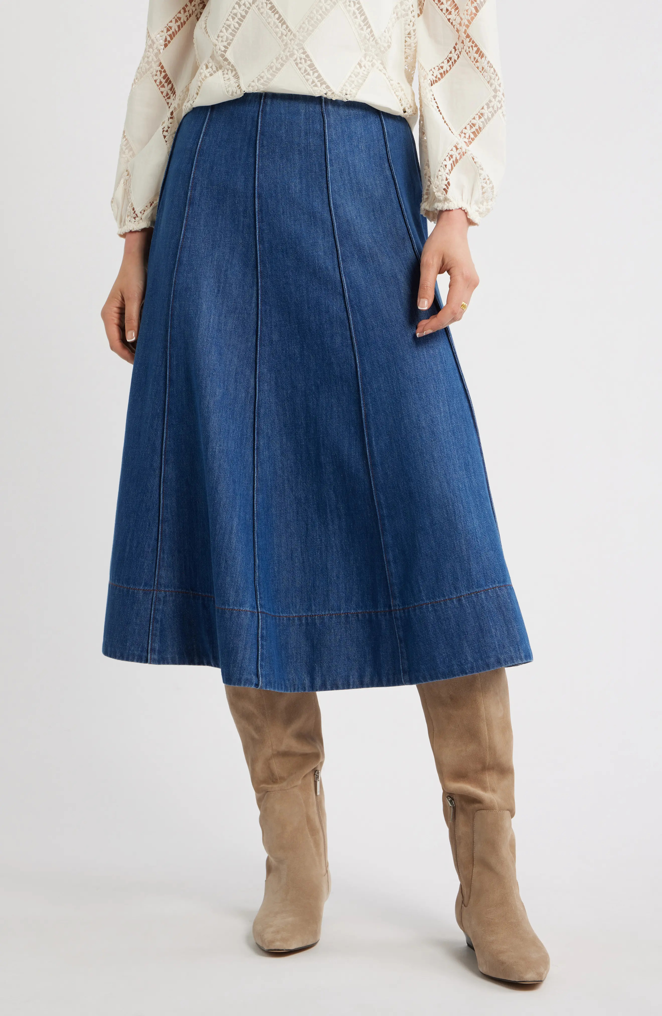 Seamed A-Line Denim Midi Skirt (Women) | Nordstrom | Nordstrom