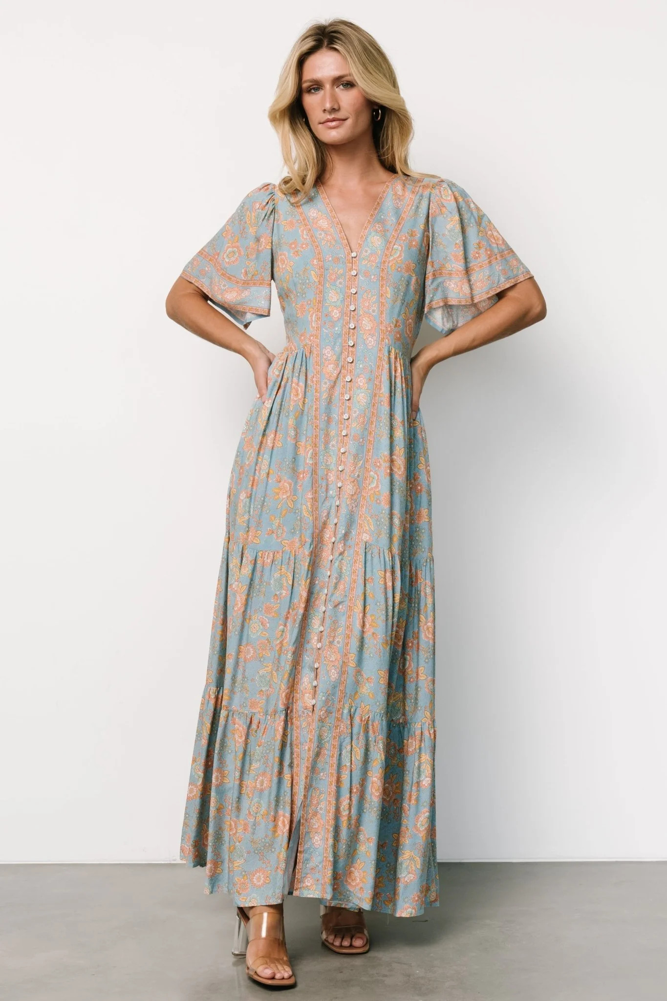 Cheryl Maxi Dress | Dusty Blue Floral | Baltic Born