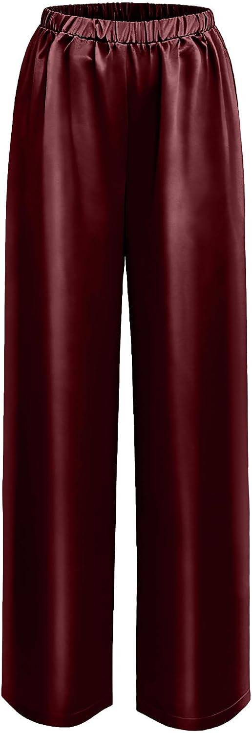 Silk Pants for Women Casual Elastic High Waisted Wide Leg Womens Satin Pant | Amazon (US)