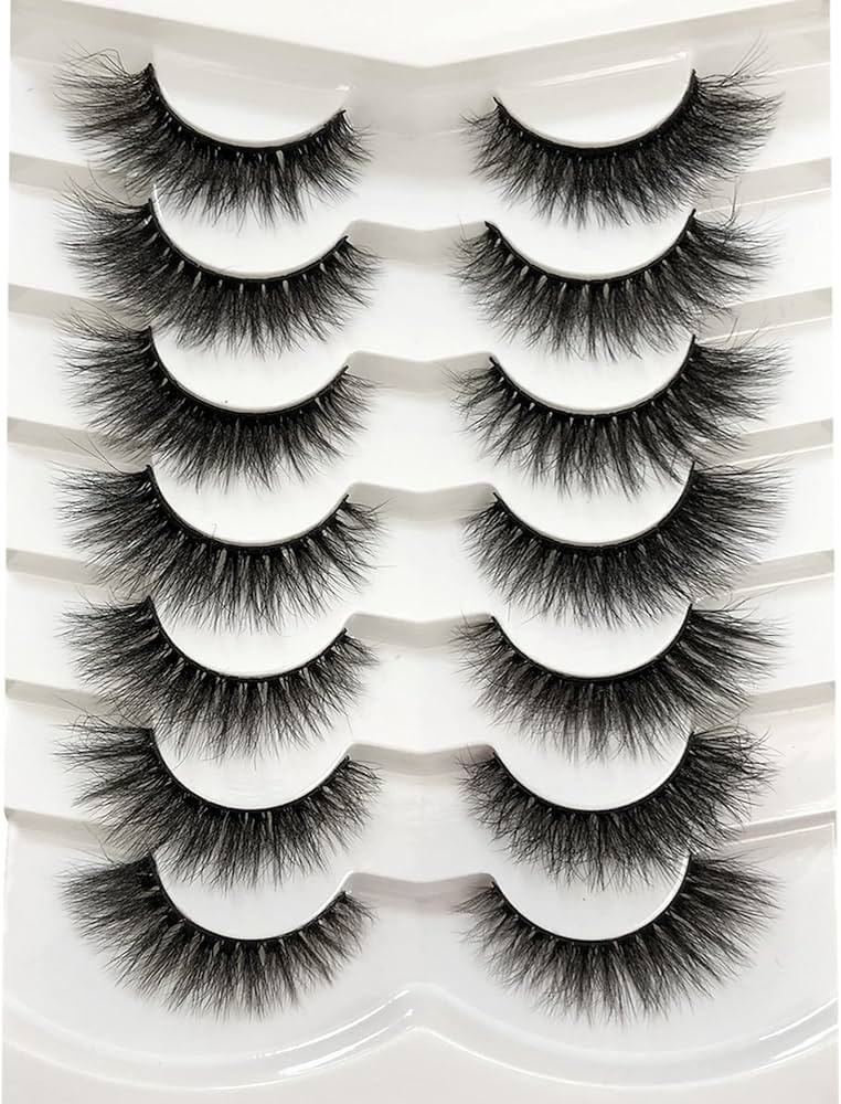 Pooplunch False Eyelashes Cat Eye Wispy Faux Mink Lashes Pack Fluffy Short Natural Fake Lashes 7 ... | Amazon (US)