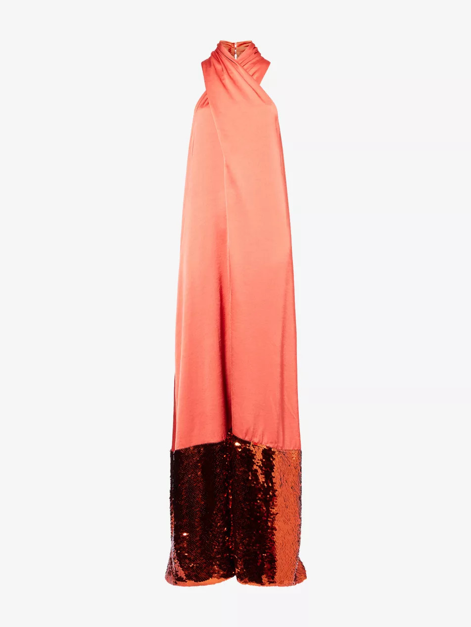 Sequin Halterneck Woven Maxi Dress | Selfridges
