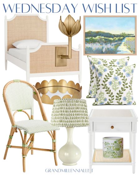 Wednesday Wishlist green home decor cane rattan coastal design art bed pillows nightstand lamp ikat lampshade chinoiserie green and white coastal artwork 

#LTKhome #LTKstyletip
