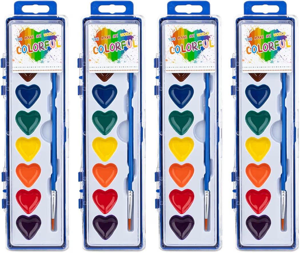 ARTLYMERS 4 Pack Water Color Paint Sets for Kids, 8 Colors Heart Watercolor Paint Set with Paintb... | Amazon (US)
