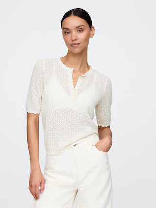 Linen-Blend Pointelle Henley Top | Gap (US)