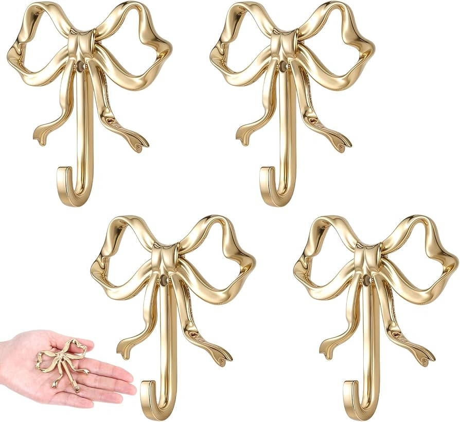 Bow Hook, 4 Pcs Bowknot Hook Decorative Bow Hooks Wall Decor Towel Hooks Multi-Purpose Hat Hooks ... | Amazon (US)