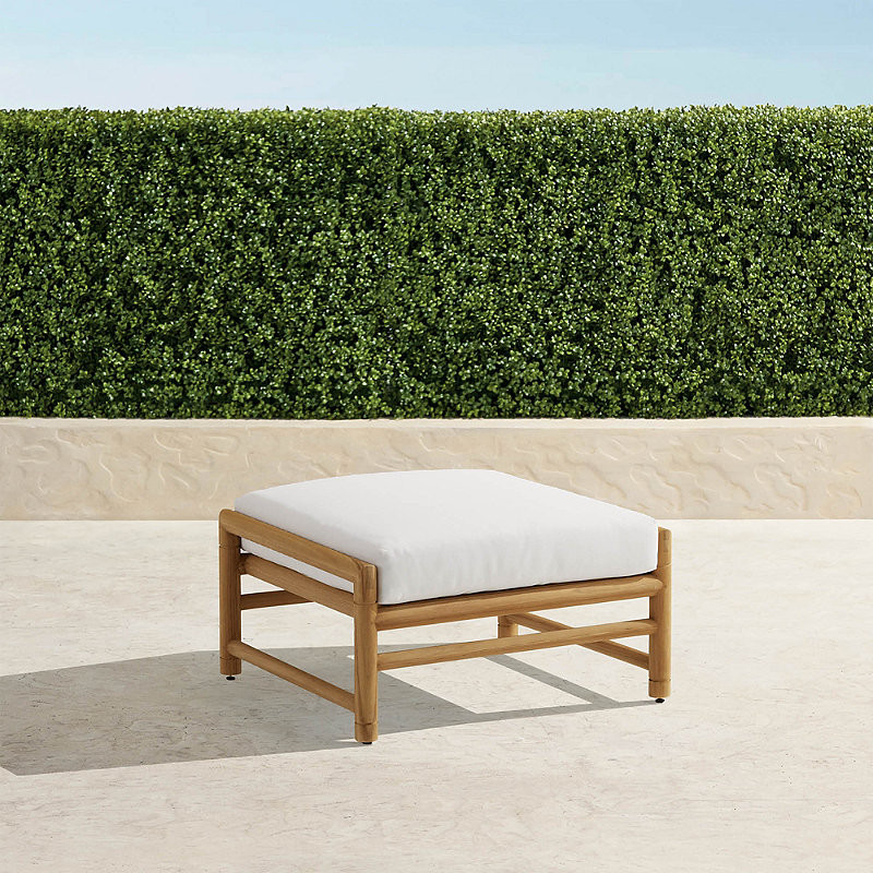 Ferrara Ottoman with Cushion In Natural Teak - Standard, Snow - Frontgate | Frontgate