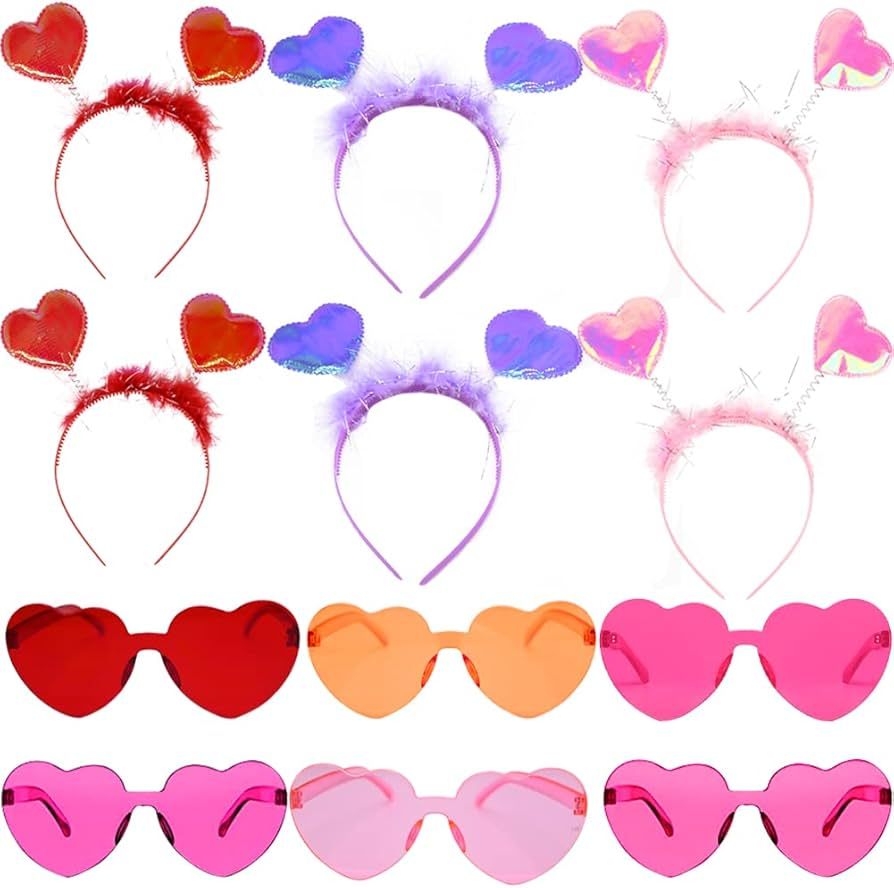 12Pcs Valentines Day Heart Headbands and Heart Shaped Sunglasses, 6Pcs Valentines Love Shaped Hea... | Amazon (US)