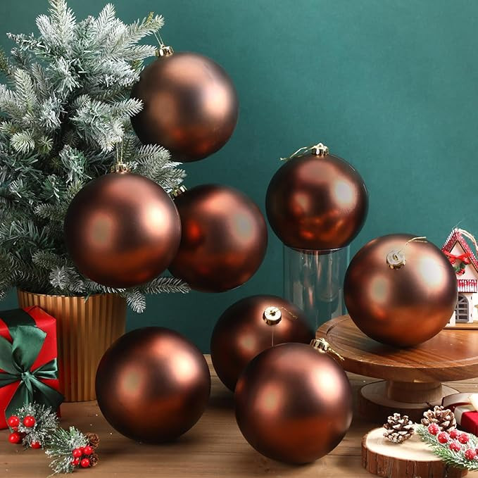 Wettarn 8 Pcs 6 Inch Brown Christmas Balls Ornaments Rustic Large Plastic Xmas Tree Hanging Ornam... | Amazon (US)