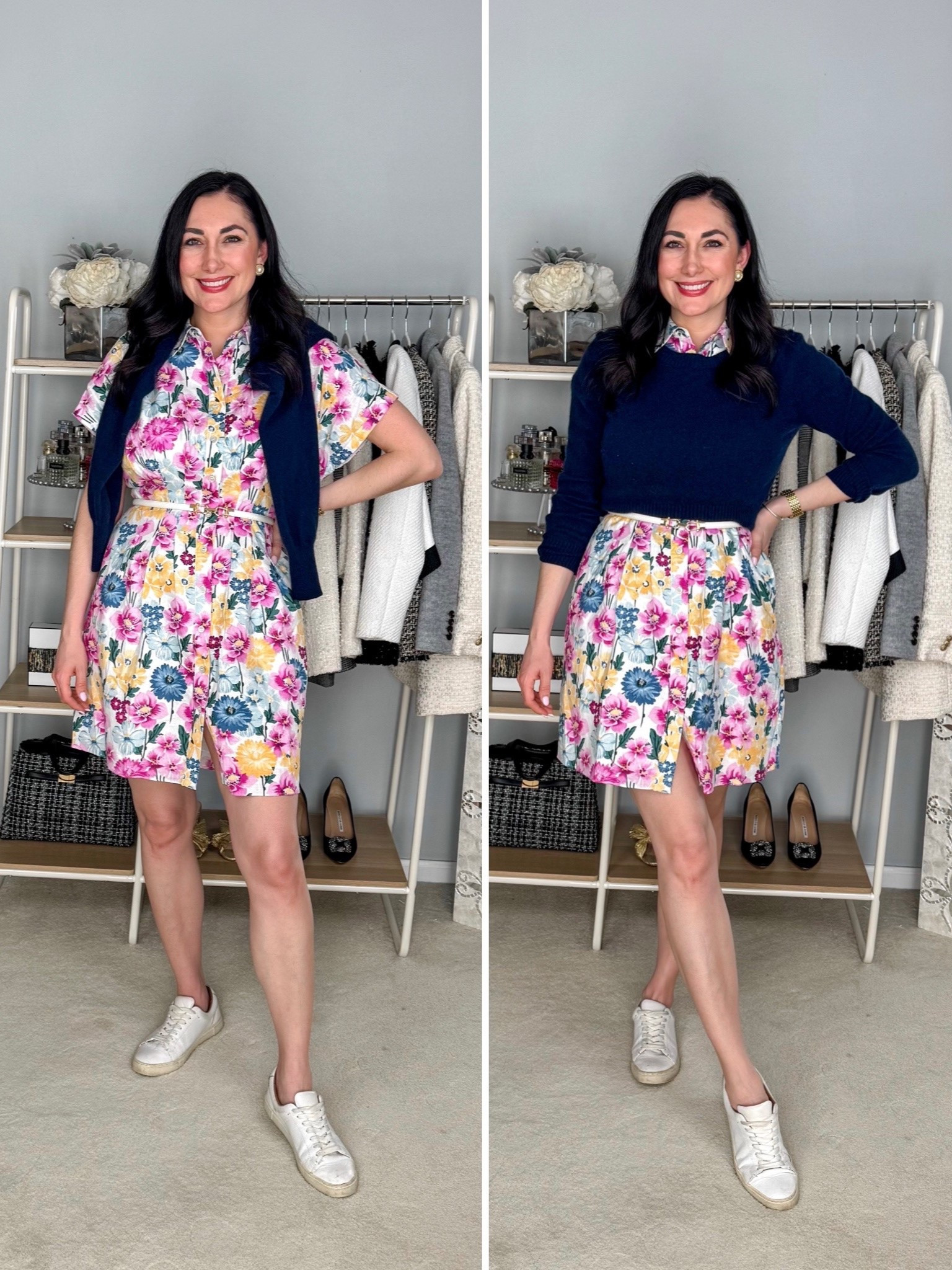 Easter outfit idea 💜

Navy cashmere sweater 
Floral mini dress, size 4 fits large 
White sneakers size 7, TTS

Easter dress 
Floral dress 
Linen dress 
Spring dress 
Summer dress 
Vacation dress 
Shirt dress 

#LTKSeasonal