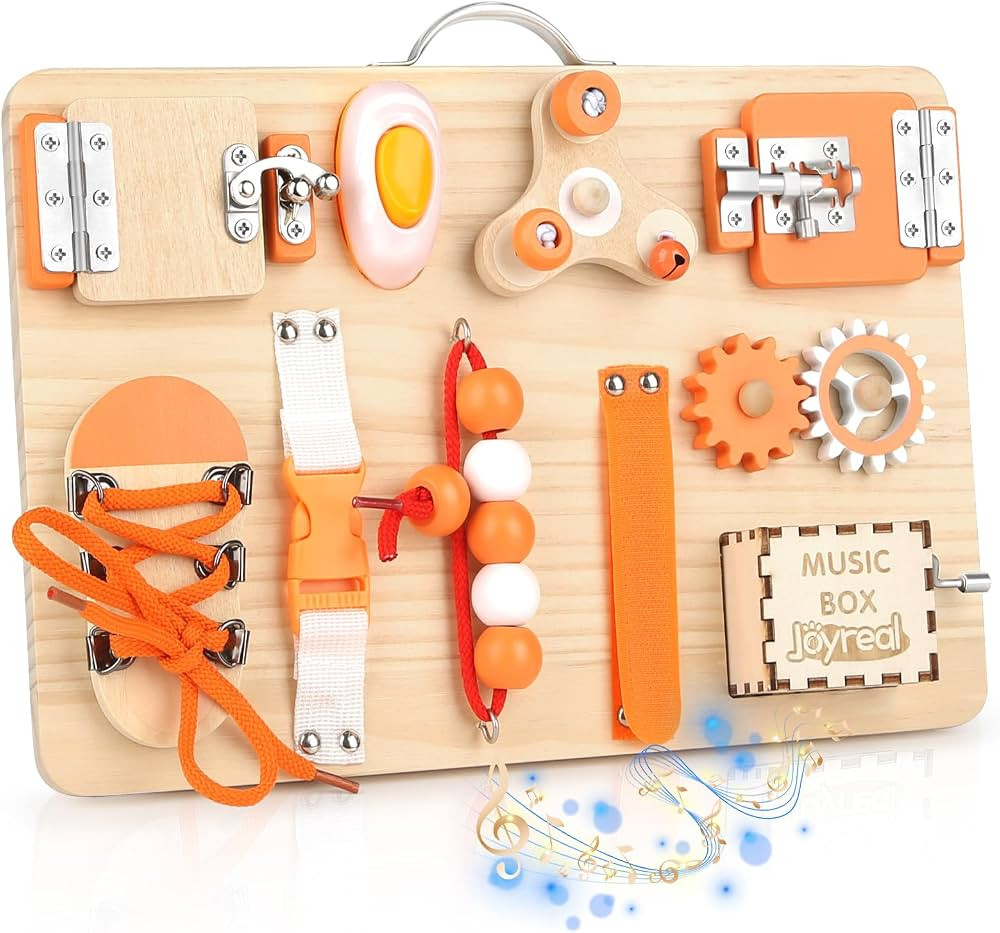 Joyreal Wooden Busy Board for Toddlers - Montessori Sensory Activity Board for Fine Motor Skills,... | Amazon (US)
