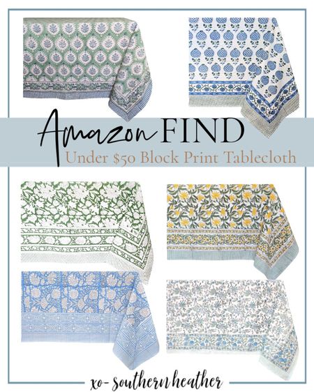 Spring Amazon Find! Cute block print table cloth 

#LTKhome #LTKSeasonal #LTKfindsunder50