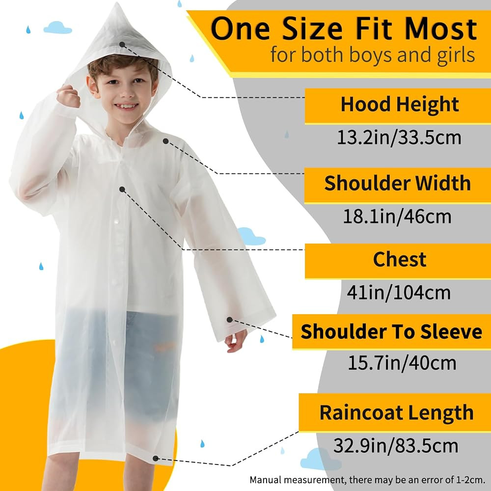 Opret 2 Pack Raincoats for Kids, Reusable Rain Ponchos with Hood and Sleeves Waterproof Rain Coat... | Amazon (US)