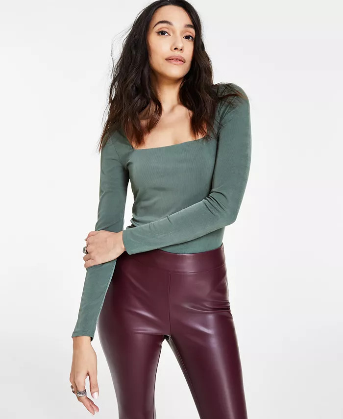 Bar III Women's Square-Neck Ribbed Bodysuit, Created for Macy's - Macy's | Macy's