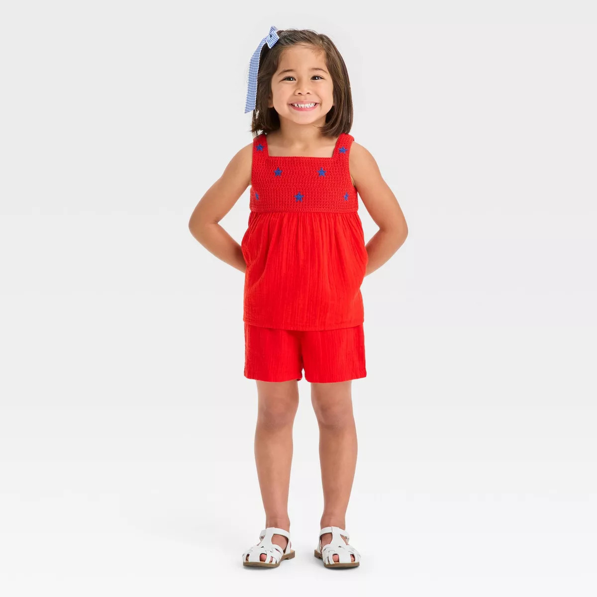 Toddler Girls' Americana Star Knit Tank & Shorts Set - Cat & Jack™ Red | Target