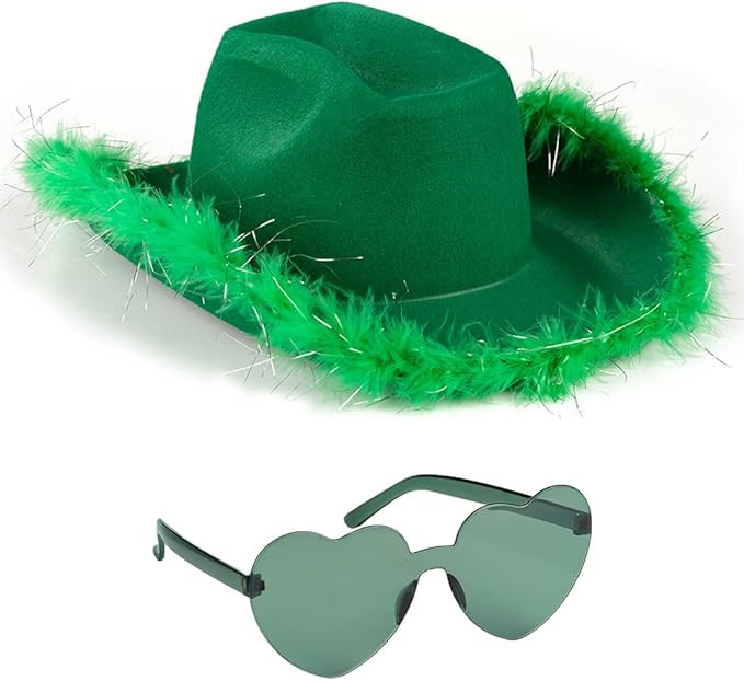 Funcredible Green Cowgirl Hat with Glasses - Halloween Cowboy Hat with Feathers - Cow Girl Costum... | Amazon (US)