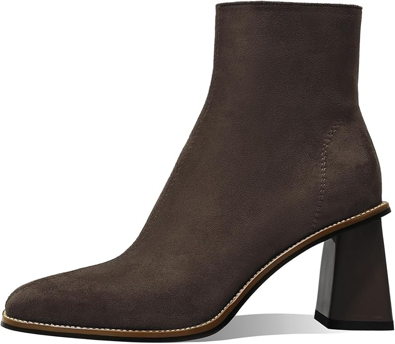 Womens Ankle Boots Chunky Mid Heel Booties Retro Square Pointed Toe Side Zipper Short Boots Heele... | Amazon (US)