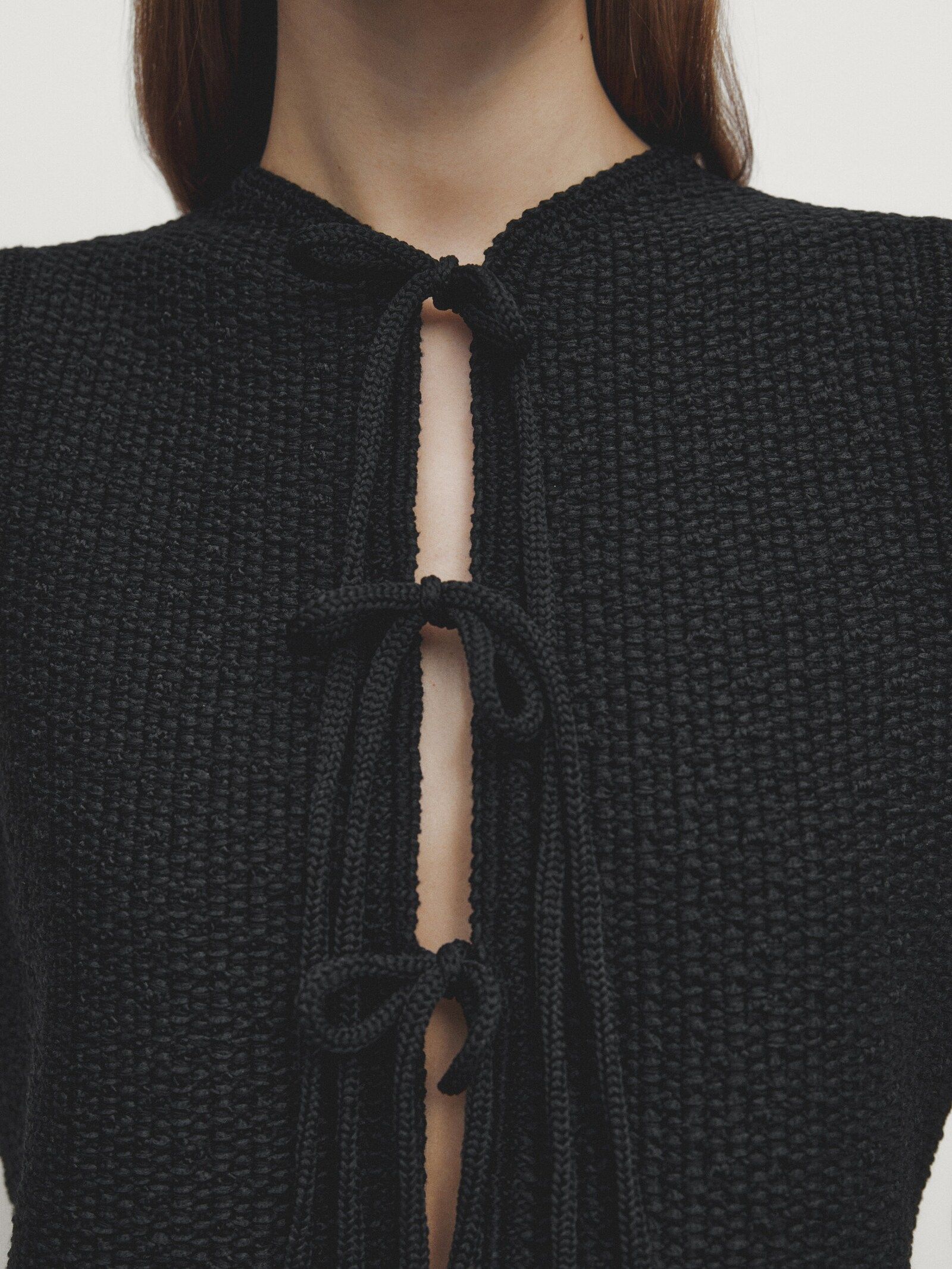 Knit vest with crew neck and tie details | Massimo Dutti UK