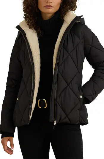 Diamond Puffer Coat with Faux Shearling Lining | Nordstrom