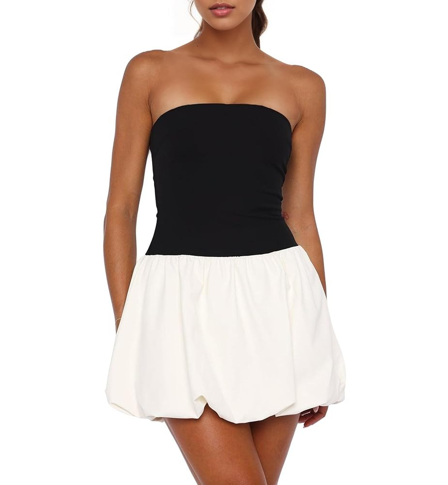 Women’s Sexy Strapless Mini Dress Club Tube Corset Party Dress Y2k Bubble Skirt Summer Casual B... | Amazon (US)