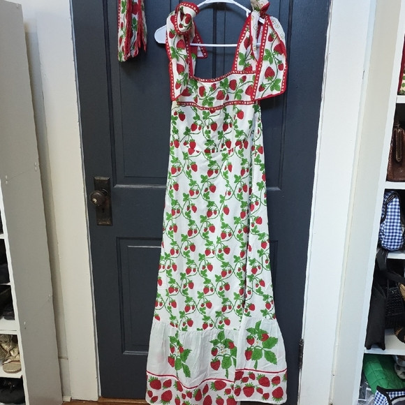 Sue SARTOR White Maxi Dress with Red Strawberry Print and Green Leaves | Poshmark