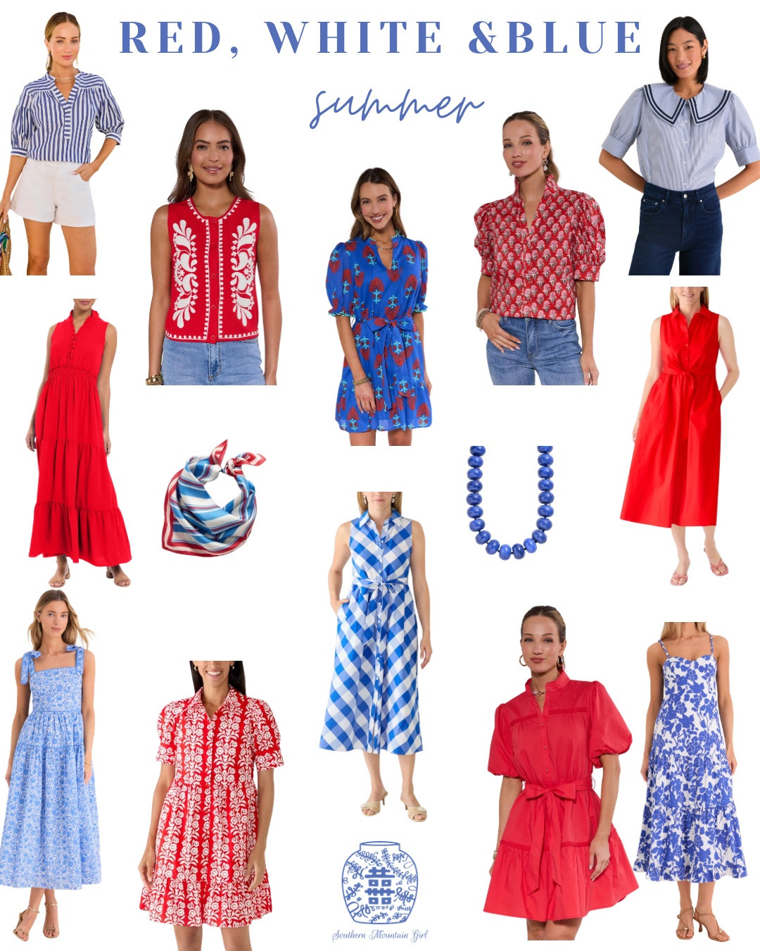 Red, white and blue summer dresses and vacation outfits!🇺🇸