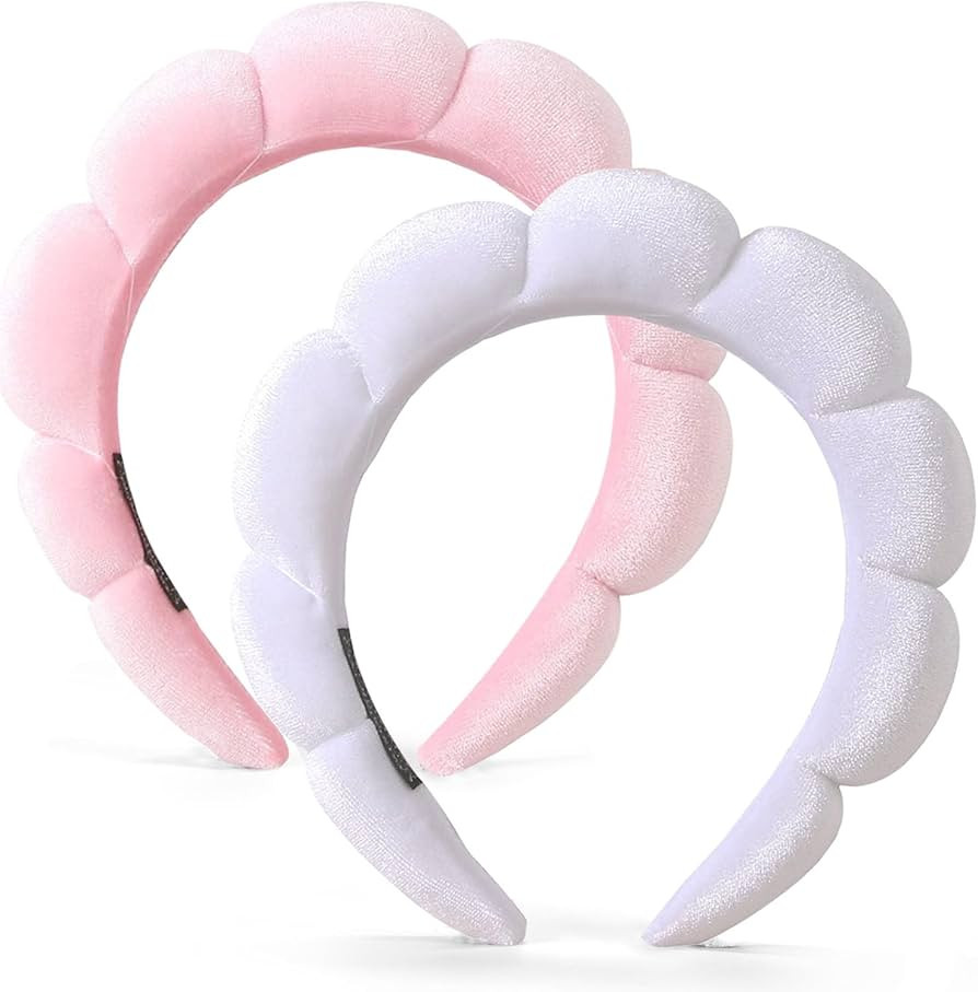 Qearl Spa Puffy Headband for Women 2 Pack - Sponge HeadBands for Skincare, Face Washing, Makeup R... | Amazon (US)
