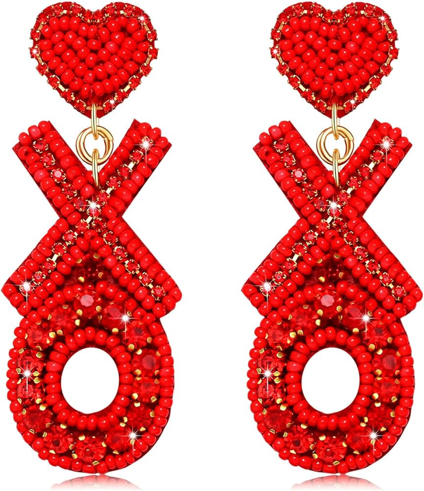XOCARTIGE Valentine's Day Earrings for Women Beaded Heart Earrings Handmade Bead LOVE XOXO Earrin... | Amazon (US)