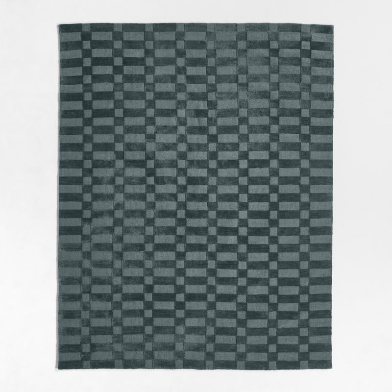 Geo Checker Slate Blue Performance Kids Area Rug 5'x8' + Reviews | Crate & Kids | Crate & Barrel