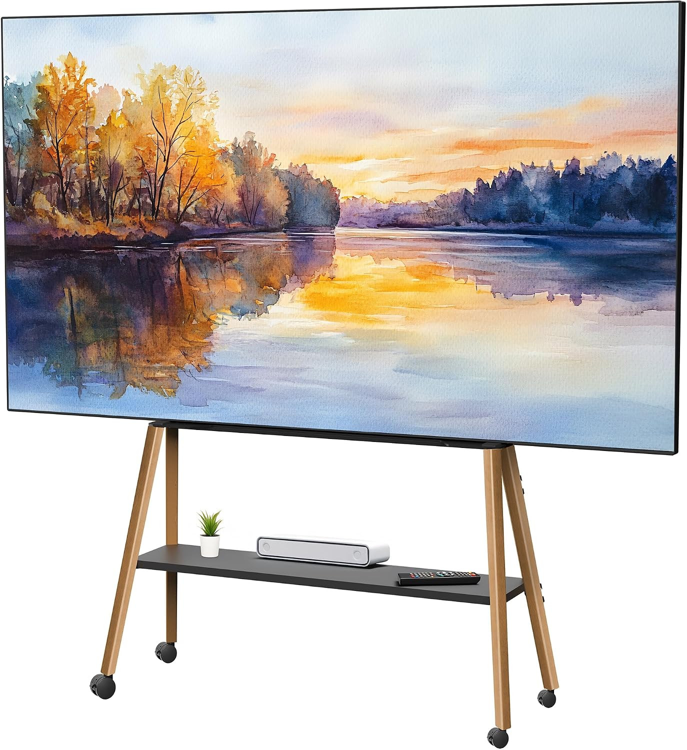 VIVO Rolling Artistic 43 to 75 inch LED LCD Screen Mobile Studio TV Easel Stand, Wood Accessory Shelf, Adjustable TV Mount with 4 Walnut Legs, Black Frame, STAND-TV75R | Amazon (US)