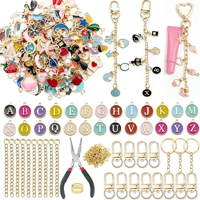 Kupor DIY Keychain Making Kit - Assorted Gold Enamel Charms, Storage Box, Instruction, 30-Min Qui... | Amazon (US)