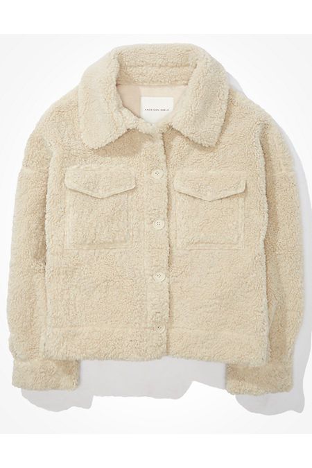 AE Sherpa Trucker Jacket Women's Cream XS | American Eagle Outfitters (US & CA)