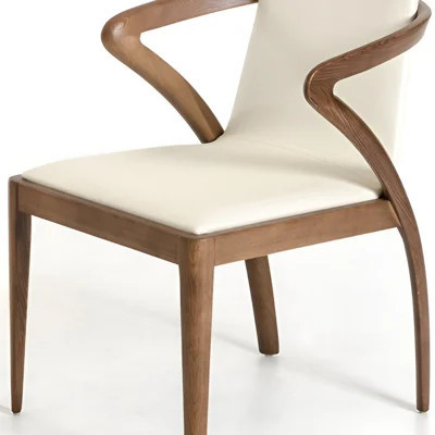 Bedford Cream and Brown Upholstered Faux Leather Dining Arm Chair | Wayfair North America