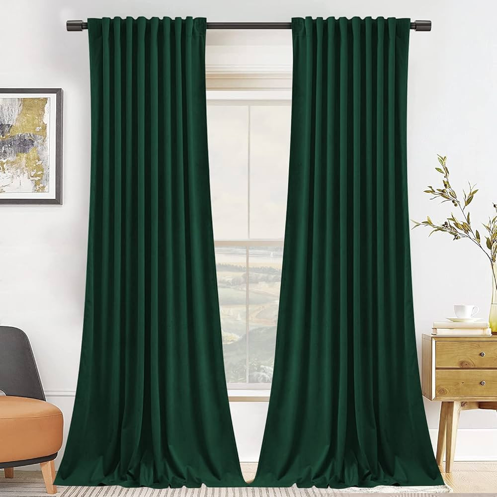 SNITIE Emerald Green 84in Long Velvet Curtains with Back Tab and Rod Pocket Soft Privacy Light Fi... | Amazon (US)