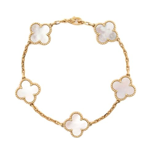 Van Cleef & Arpels, Pre-Loved Vintage Alhambra 5 Motifs Bracelet 18K Yellow Gold and Mother of Pearl, Yellow Gold | Amazon (US)