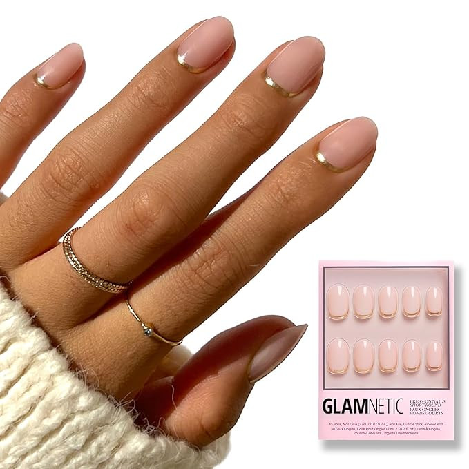 Glamnetic Press On Nails - Goal Digger | Glossy, Semi-Transparent, Short Round Nails, Reusable | ... | Amazon (US)