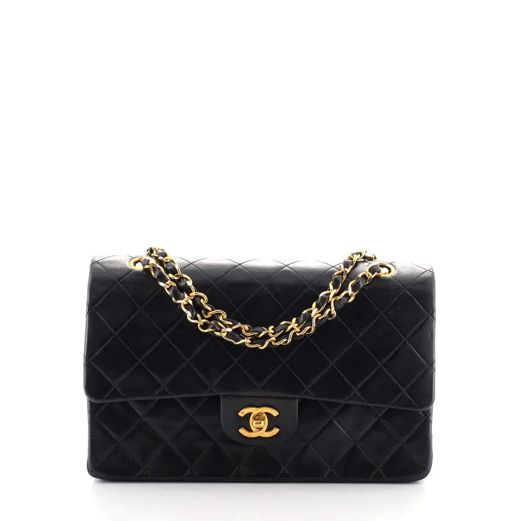 Chanel Vintage Classic Double Flap Bag Quilted Lambskin Medium Black 12291265 | Rebag