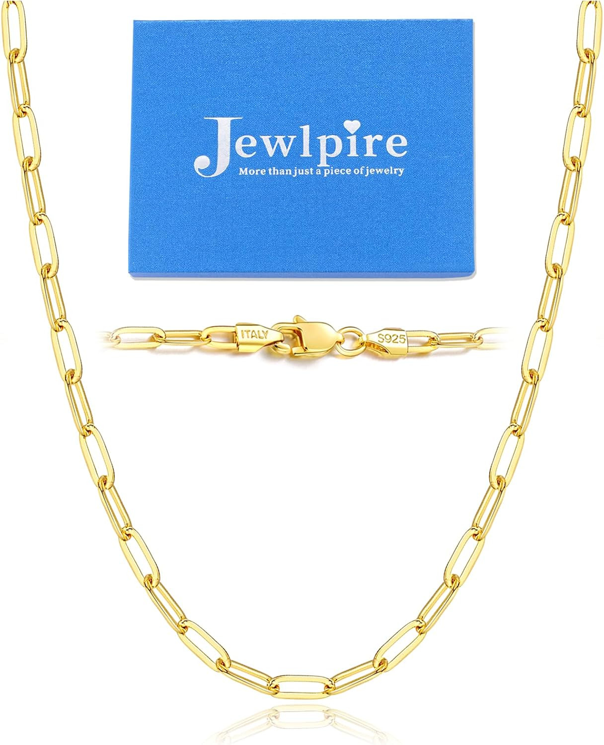 Jewlpire 14K Gold Plated 925 Sterling Silver Paperclip Chain Necklace for Women, 2.5mm 3mm Necklace for Women, Comfortable Women's Chain Necklaces 16 18 20 22 24 26 Inch | Amazon (US)