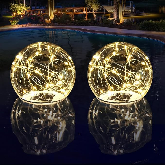 Floating Pool Lights Solar Powered, 6.5 Inch Warm White Light Up Solar Pool Lights That Float, Up... | Amazon (US)