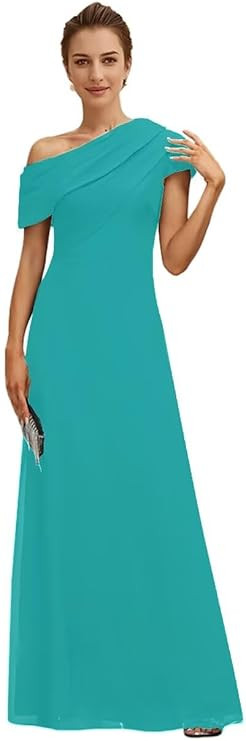 Mother of The Bride Dresses Pleated A-line One Shoulder Floor Length Chiffon Short Sleeves Long F... | Amazon (US)