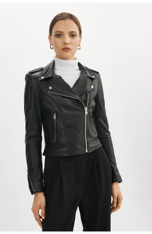 LAMARQUE Donna | Iconic Leather Biker Jacket in Black at Nordstrom, Size Medium | Nordstrom